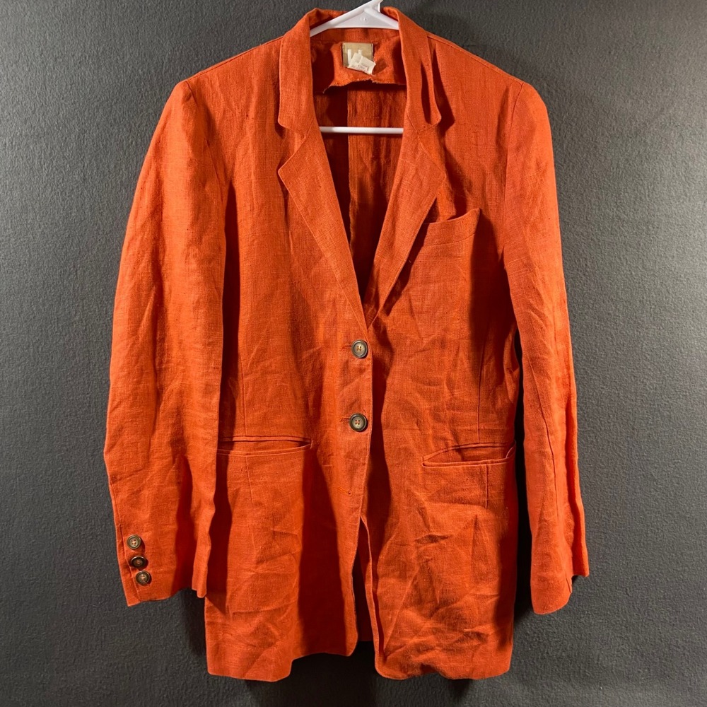 vtg women peasant linen blazer 8 orange HB Jacket minimalist office statement